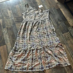 KNOX ROSE NWT Women's Plus Size Sleeveless One Shoulder A-Line Maxi Dress Tan 2X